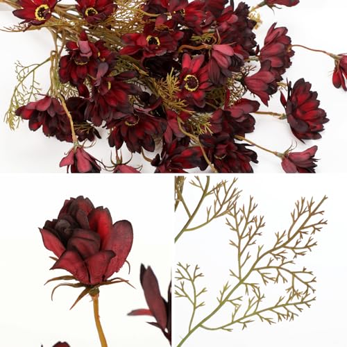 20" Artificial Burgundy Daisy Flowers for Fall Flower Arrangement, 3 Bundles Faux Chrysanthemum Flowers Branches for Gothic Halloween & Autumn Home Decor, Dark Fake Wildflowers Mums Black Red - color: Black Red