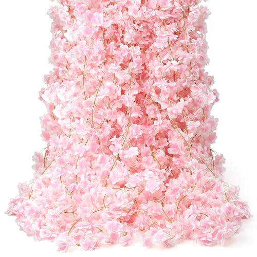 6PC 35.4FT Cherry Blossom Flowers Garland Vine for Decoration Artificial Pink Flower Garland Silk Sakura Vines Hanging for Wedding Party Valentine Japanese Spring Home Decor - color: Pink, size: 6 PC