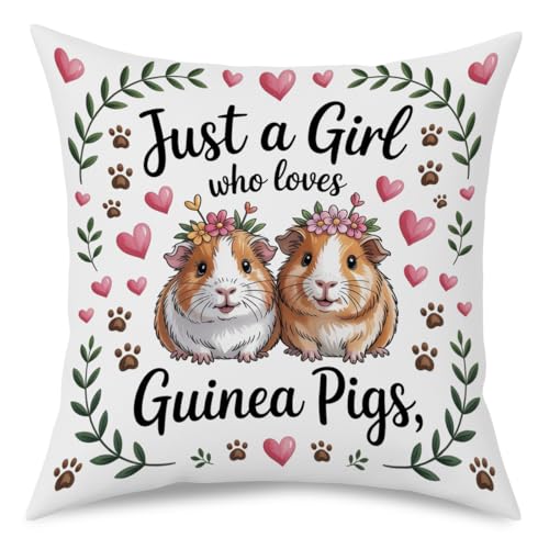 Fokongna Just a Girl who Loves Guinea Pigs Decorative Pillow Covers Throw Cover, Cute Farmhouse Animal Guinea Pig for Room Bed Chair Couch Decorative Pillowcase 18 x 18 Inch - color: Girl