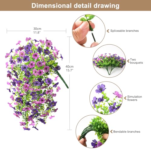 ZFProcess Artificial Hanging Flowers for Outdoors Spring Decoration, 2PCS Silk Fake Daisy Realistic Outdoor Flowers UV Resistant Porch Patio Window Yard Decor(Dark Orchid) - color: Dark Orchid