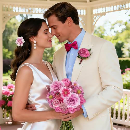 Artificial Flowers Heads Combo Rose Red Flowers Mix Silk Flowers Heads Pink Bulk Faux Rose for Craft Garland Graduation Cap Wedding Bridal Baby Shower Home Party Decoration DIY Cake Decor - color: Rose Red