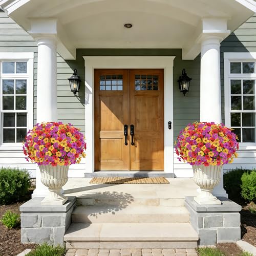 Artificial Flowers Faux Plants for Outdoor, 12 Bundles Realistic Silk Artificial Daisy with Eucalyptus, UV Resistant Fake Flower Plants for Outside Front Porch Garden Patio Decor (Mix-3 Colors) - color: Mix-3 Colors