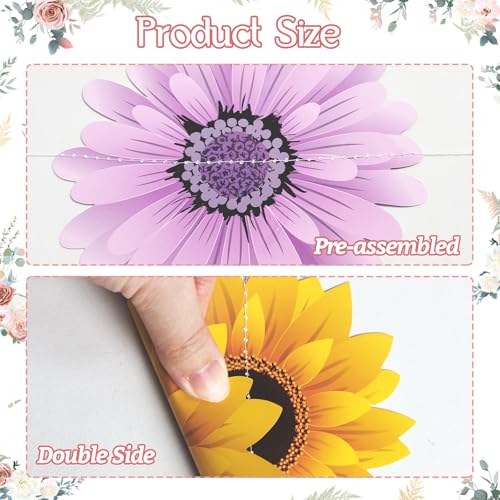 4PCS Flower Ceiling Decorations, Hanging Flowers Garland Spring Daisy Baby Shower Decorations for Girl Birthday Paper Floral Garland for Garden Fairy Tea Party Office Classroom Summer Decorations