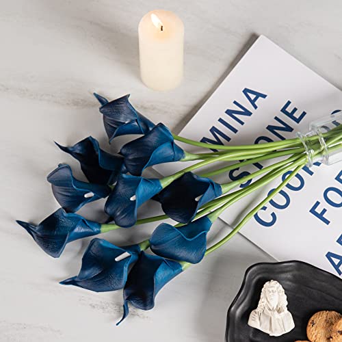 DuHouse 20Pcs Artificial Calla Lily Flower Real Touch Latex Flowers for DIY Wedding Bouquet Party Home Decor (Dark Blue) - color: Dark Blue, size: 20pcs