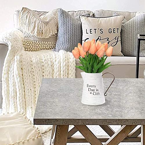 10 Pcs Peach Tulips Artificial Flowers Real Touch Fake Tulips Fake Flowers for Mother's Day 13.5" Faux Tulips Faux Flowers Bulk Artificial Tulips Flowers for Vase Centerpieces Home Wedding Bouquet - color: Peach #10