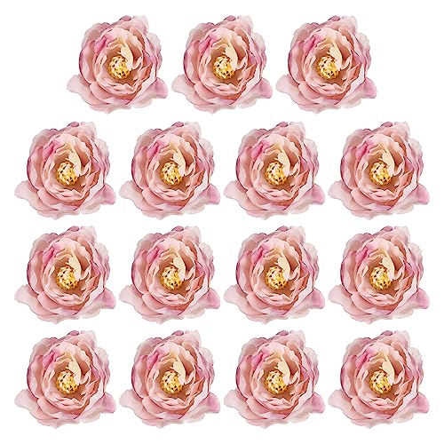 Artificial Flower Head, 15 Pcs Fake Flowers Heads Bulk Silk Peony Heads Simulation Flower for Bouquets Wreaths Wedding Decor, Purple