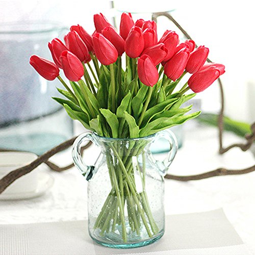 30 pcs Real-Touch Artificial Tulip Flowers Home Wedding Party Decor - color: Red