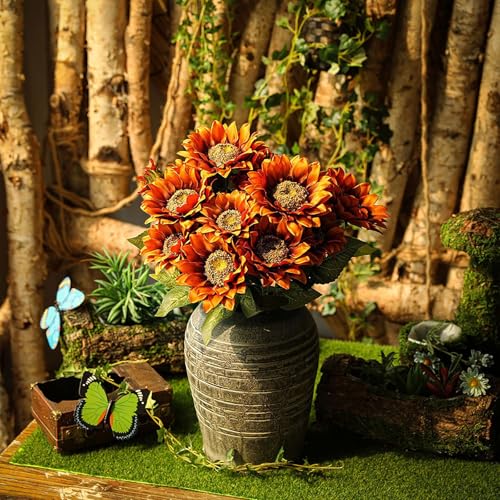 Artificial Sunflower Bouquet, 9 Heads, Silk Fabric with Iron Stems, Vintage Fall Style, Indoor Outdoor Wedding Party Home Garden Decor (Yellow) - color: Yellow