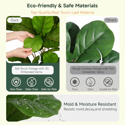 6ft Artificial Fiddle Leaf Fig Tree Tall Large Realistic Fake Ficus Lyrata Plant for Indoor Home Decor Office Living Room Floor Plant Modern Farmhouse Silk Tree 72 Inch Pet Safe Maintenance Free - size: 6FT