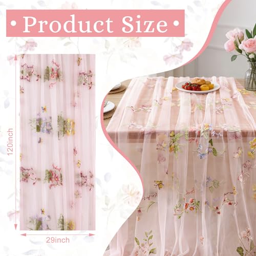 BINBE 3pcs Pink Florals Table Runner Embroidery Gauze 10FT Daisy Seasonal Tulle Birthday Wedding Holiday Kitchen Dining Table Decor for Home Party - color: Pink, size: 10ft x 3pack
