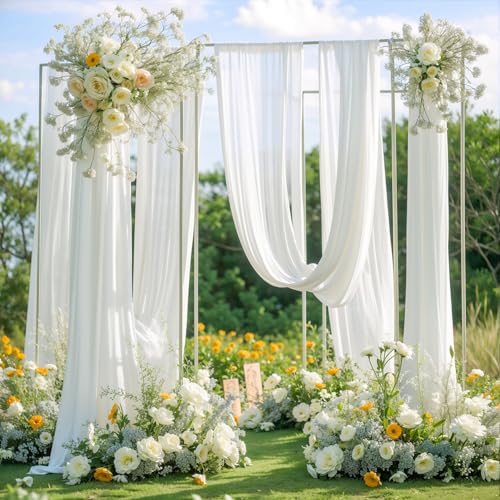 Wedding Arch Draping Fabric, 1 Panel 18FT White Sheer Backdrop Curtain Chiffon Fabric Drapery Voile Scarf Draping Panels for Wedding Archway Ceremony Curtain Valance Party Decoration - color: White Drapes Curtain, size: (1 Panel )6 Yards/18ft