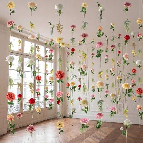 XunYee 6 Pcs 35.4 ft Flower Garlands Artificial Wildflower Vines Floral Hanging Backdrop Fake Flower Garlands Faux Silk Wildflower Vine for Wedding Bridal Shower Home Garden Wall Arch Decor (Vibrant) - style: Vibrant