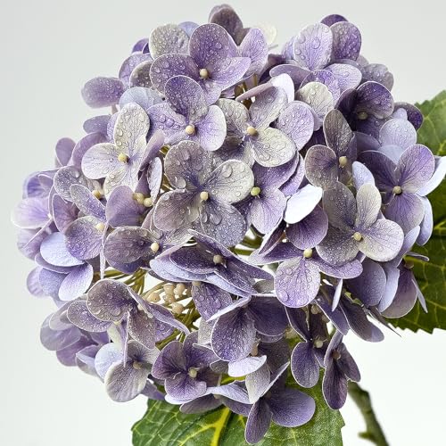 ZYTUYO 4 Pcs 20'' Gray Purple Real Touch Hydrangea Artificial Flowers Vintage Lifelike Latex Hydrangeas Long Stem for Boho Home Decor Porch Outdoor Wedding Kitchen Xmas Table Centrepiece - color: Dark Purple