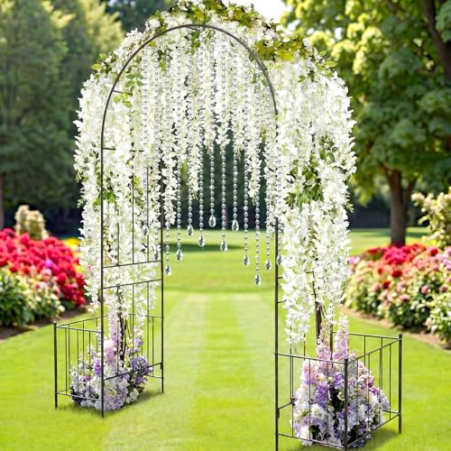 XunYee 16 Pcs Wisteria Artificial Flowers Garland and Crystal Garland Set 4 Pcs Total 72 ft White Silk Wisteria 12 Acrylic Crystal Strands for Wedding Arch Backdrop Home Garden Decor
