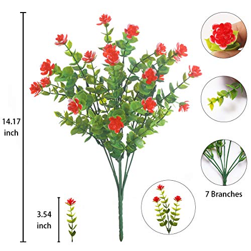 Artificial Flowers Outdoor Fake Flower - 20 Bundles Faux Plastic Outdoors Flowers Plants Greenery Shrubs for Outside Indoor Garden Porch Window Box Decoration(Red) - color: Red, size: 20 Bundles