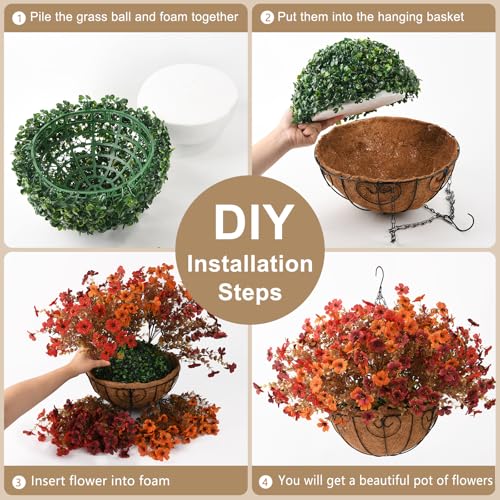 ZFProcess Artificial Fake Fall Hanging Plants Flowers Basket, Faux Silk Daisy in Planter Realistic UV Resistant for Outside Home Patio Balcony Yard Autumn Outdoor Decoration (Orange Brown Red) - color: Orange Brown Red