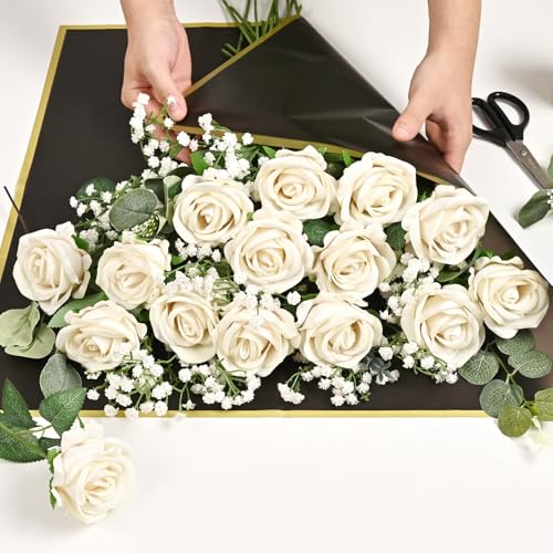 Waipfaru 50 Pcs Champagne Yellow Roses, Fake Roses Artificial Velet Flowers for Valentines Mothers Day Wedding Centerpieces Decor (Champagne) - color: Champagne, size: 50 Pcs