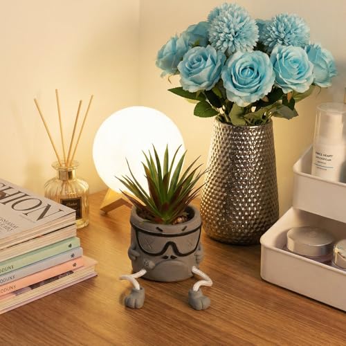 Creative Artificialplant Succulents in Cement Pots with Hanging Leg, Potted Mini Fake Plants Kitchen Shelves Decor, Bathroom Shelf Small Plants Decor, Faux Succulents for Office Wall Shelf Decorations - color: 1pcs-smoking