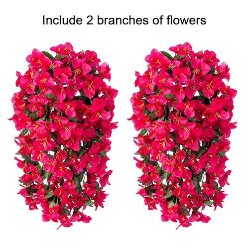 HyeFlora Bougainvillea Artificial Hanging Flowers Plants for Outdoors Decoration, 2pcs Fake Flowers Silk Bougainvillea Vines Realistic UV Resistant Faux Flowers for Planters Porch Patio Urn, Hot Pink - color: Hot Pink