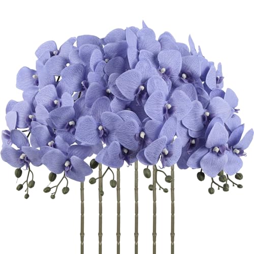 6 Pcs Light Purple Artificial Orchid that Look Real Phalaenopsis Orchid Flowers 30" Velvet Silk Fake Orchid Stems for Tall Vase Wedding Party Centerpieces Home Decor (Light Purple) - color: Light Purple