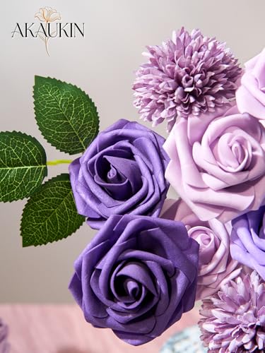 Artificial Flowers Combo Set Purple Faux Dahlia Roses DIY Wedding Decor | Silk artificial flowers arrangement set for home decor crafts reusable party bouquets DIY wedding table and event decorations - color: Purple, size: The Minimalist