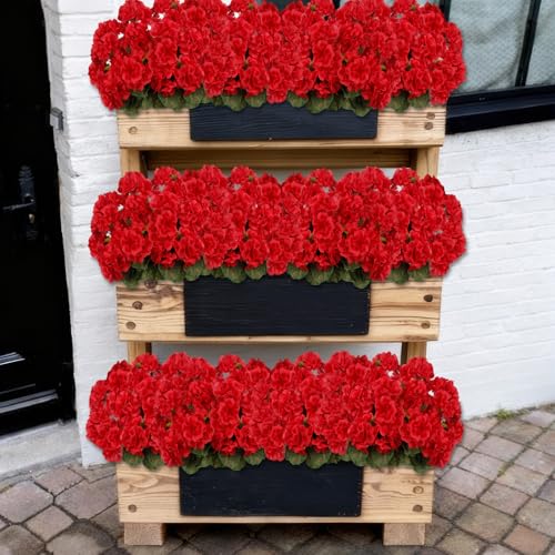4 Pcs Artificial Geraniums Flowers for Outdoors Silk Geranium Outside UV Resistant Red Fake Plants Faux Flowers for Outdoor Planters Pot Garden Patio Porch Window Courtyard Indoor Home Decor - color: Red