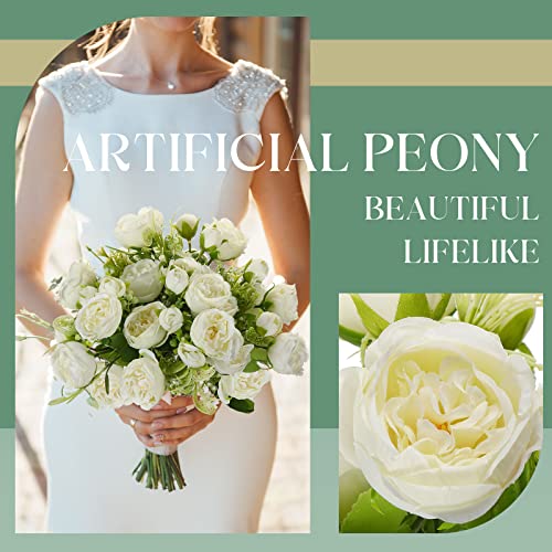 Sumind 16 Bundles Peonies Artificial Flowers Bulk Wedding Silk Faux Flowers with Stems Faux Peony Wedding Bouquets for Bride Florals Arrangements Decor for Table Centerpiece Vase Decoration(White)