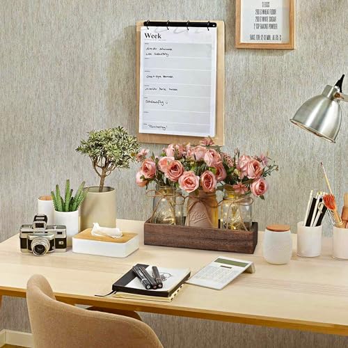 3 Pcs Mason Jar Centerpiece Table Decorations for Dining Table Decor Farmhouse Coffee Table Decor with Wood Tray and Led Light Table Centerpieces for Dining Room Kitchen Living Bathroom,Pink - color: Pink
