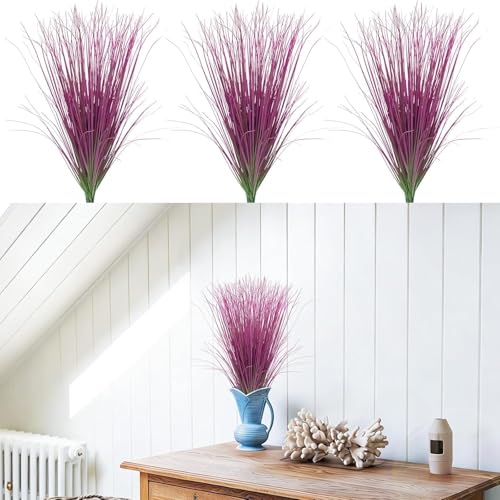 12 Bundles Artificial Grass Plants Outdoor Tall Faux Shrubs Greenery Stems Fake Onion Grasses Wheat UV Resistant for Outside Garden Indoor Office Home Decor（Pink） - color: Pink, size: 12Pcs