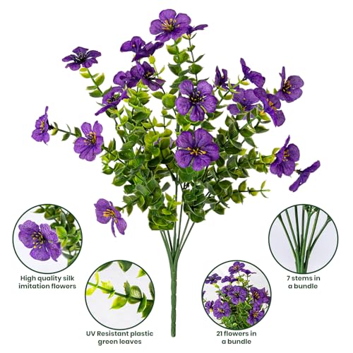 Lnoicy 20 Bundles Artificial Fake Flowers for Outdoor Faux Eucalyptus Flowers for Home Decoration,Fake Plants UV Resistant for Porch/Garden（Purple） - color: Purple