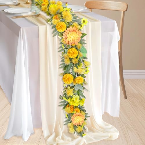 Spring Garland 6FT Flower Garland Faux Greenery Leaf Vine Garlands for Decoration for Spring Indoor Outdoor Garden Farmhouse Porch Wall Wedding Room Home Decor (Yellow) - color: Yellow