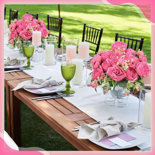 Crowye 4 Bundles Peonies Artificial Flowers Silk Faux Peonies Wedding Artificial Flower Bouquet for Table Centerpiece for Home Wedding Decor Bridal Floral Arrangement(Hot Pink) - color: Hot Pink