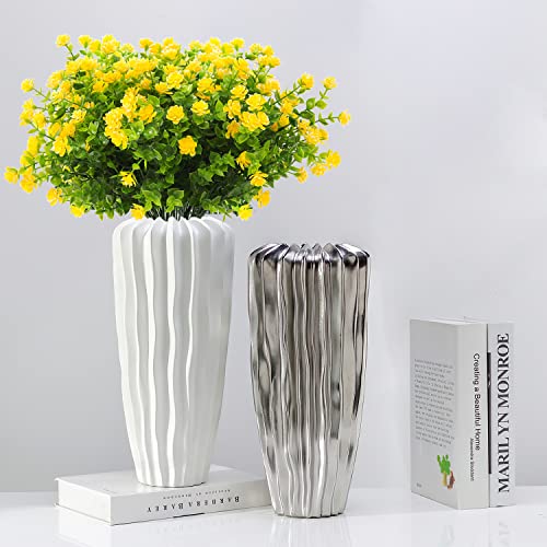 Artificial Flowers Outdoor,UV Resistant Fake Flowers 20 Bundles Faux Outdoor Plants Plastic Flowers Greenery Bushes for Indoor Outside Home Porch Decoration (Yellow) - color: Yellow, size: 20 Bundles