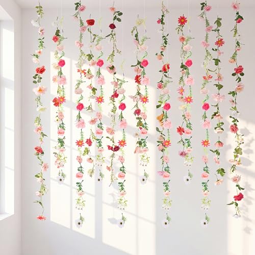 6 Pcs 35.4 Inch Artificial Wildflower Garlands with 3 Pcs 10 Ft Wedding Tulle Table Runner Wildflower Vines Floral Table Runner Garlands for Wedding Bridal Shower Spring Tea Party - style: Small Flower