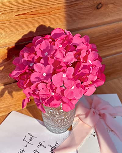 DuHouse 8.7" Silk Hydrangea Flower Heads with Stems Fake Hydrangeas Flowers for DIY Wedding Centerpiece Home Decor,Pack of 6(Fuchsia) - color: Fuchsia