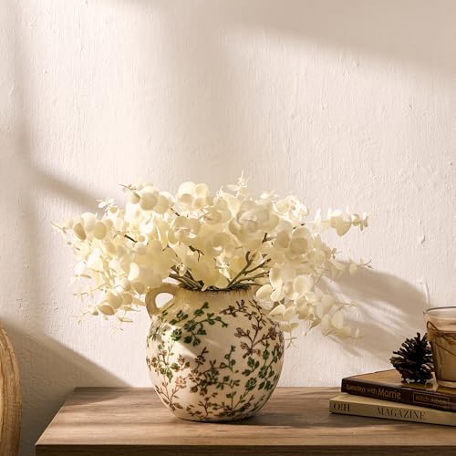 Green and Beige Antique Vase, 5.6 Inch Vintage Chinoiserie Floral Vase, Rustic Ceramic Vase for Home Decor, Living Room, Bookshelf, Office, Entryway, Garden, Chinoiserie Decor, Tuscan Decor - color: Beige and Green- 5.6"