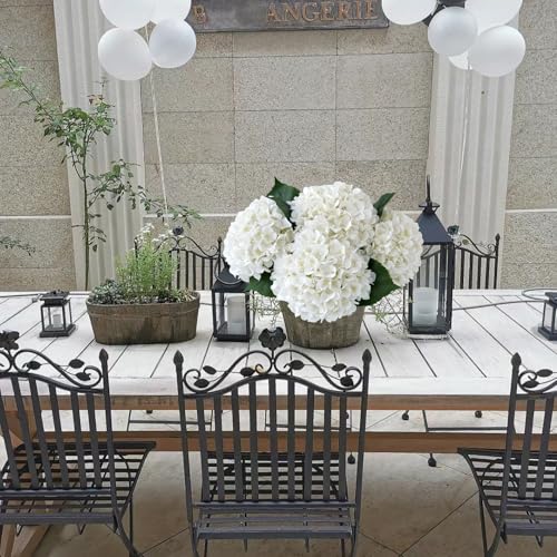 YalzoneMet 4Pcs White Silk Hydrangeas Artificial Flower Natural Lifelike Big Blooms 20'' Long Stem Faux Hydrangea Flower Bouquets for Home Party Indoor Outdoor Wedding Table Centerpiece Decor - color: White