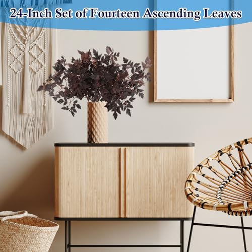 24" Artificial Purple Stems for Vase, Faux Cimicifuga Leaves with Berries, Decorative Branches for Large Centerpiece, Home Decor, 14 Pack - size: 14 Pack