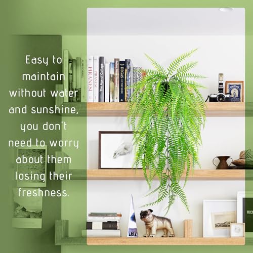 Small Artificial Hanging Plant for Shelf Fake Plant Potted Boston Ferns Faux Trailing Leaves Plant for Indoor Outdoor Aesthetic Office Living Room Shelf Decor (Black Pot) - color: Ferns