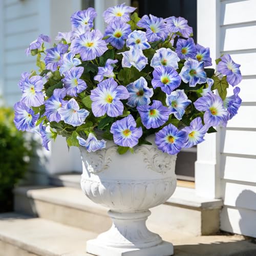 6 Pcs Artificial Petunia Flowers for Outdoor, Fake Spring Petunias Faux Silk Flowers for Outdoors UV Resistant Plants for Planters Garden Porch Patio Window Box Indoor Table Decor(White Blue) - color: G-blue White