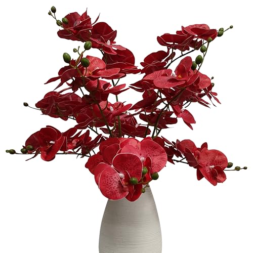 ATFL 10 Pack Red Orchid Artificial Flowers Real Touch, 27'' Artificial Fake Faux Silk Orchid Stem Bouquets for Wedding Party Home Garden Decor,Orquideas Artificiales para Decora (excluding the vase) - color: Red