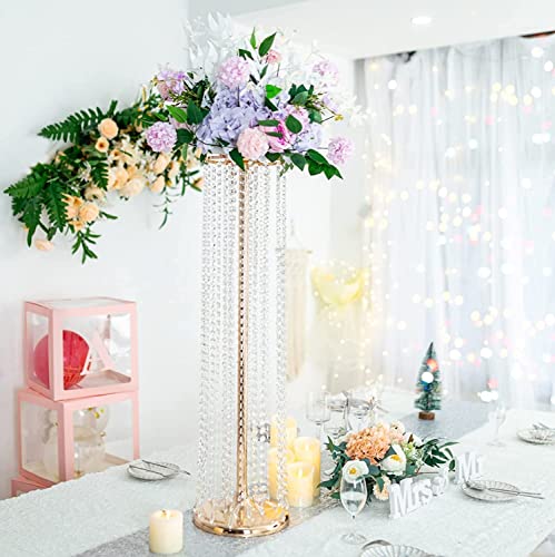 Set of 2 Luxurious Crystal Flower Stand Wedding Centerpieces on Floor Tall Metal Flower Arrangement Stand Tabletop Flower Vase for Wedding Party Hotel Home Decor… - color: Gold, size: 35.4"×2pcs