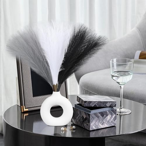 Ureymx Faux Pampas Grass Decor 17.7 Inch 30pcs, Artificial Pampas Grass Fluffy Home Decor, Short Vase Room Decor pompous Grass Flower Arrangement for Boho Home Wedding Decoration (Black,White,Grey) - color: Black,white,grey, size: 17 Inch 30 Pcs