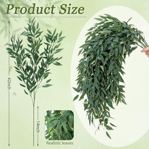 Giegxin 5 Pcs Artificial Greenery Stems, 42.52 Inch Fake Plants Branches Faux Greenery Real to Touch Stems for Home Bathroom Office Farmhouse Wedding Centerpiece Decor(Willow Vines)