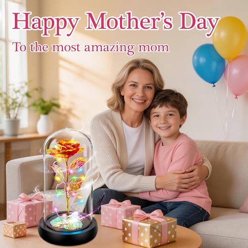 Childom Mothers Day Flowers Gifts for Mom from Daughter Son,Birthday Gifts for Women Mom Grandma Wife,Flowers for Delivery Prime,Rotating Red Light Up Rose in A Glass Dome,Anniversary Valentines Gifts - color: Rotating Red Colorful Large