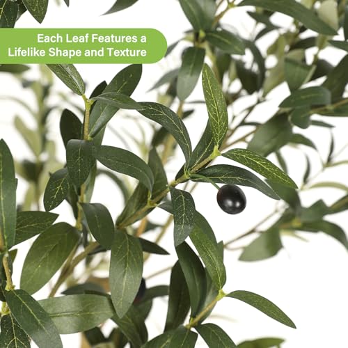 FEELEAD Olive Trees Artificial Indoor 6FT with Planter - Tall Potted Faux Olive Tree, Artificial Plant with Natural Looking Trunk and Lifelike Fruits for Home Office Decor, Weighted Base - size: 6ft