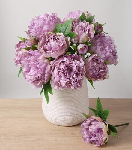 florisso Purple Peony Artificial Flowers - 11 Branches Faux Peonies for Home Decoration, Wedding Centerpieces & Party Decor (Silk Artificial Flowers) - color: Peony-purple