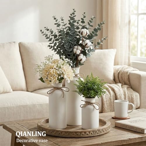 White Ceramic Vase Set - 3 Small Vases, Minimalist Decor Boho Vases, Modern Farmhouse Home Décor Accents, Living Room Centerpieces for Home Décor Room,Entryway, Bookshelf, Mantel, Shelf Décor - color: Matte White