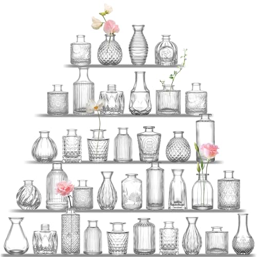 UPBUD Clear Glass Bud Vases Set of 36, Mini Flower Vase for Centerpieces, Small Clear Bud Vases in Bulk for Wedding Decorations, Vintage Vase for Table, Recepetion, Home Décor - color: Standard-clear, size: 36pcs
