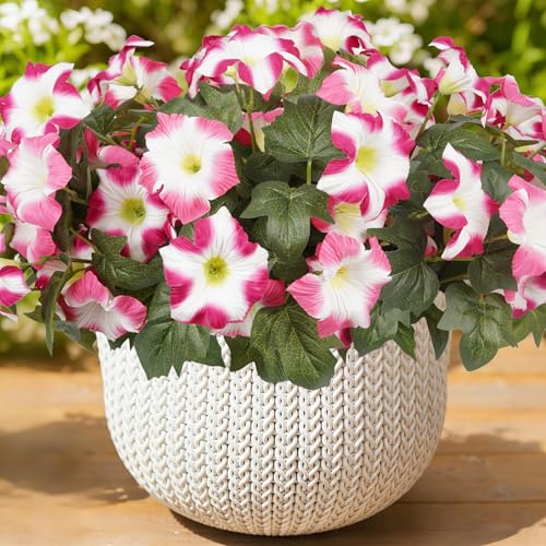 Artificial Flowers for Outdoors, Faux Petunias Spring Summer Decoration, Fake Flowers Plants UV Resistant Look Real Silk Flowers for Outside Planter Front Door Porch Patio Yard (6, Pink-White) - color: Pink-white